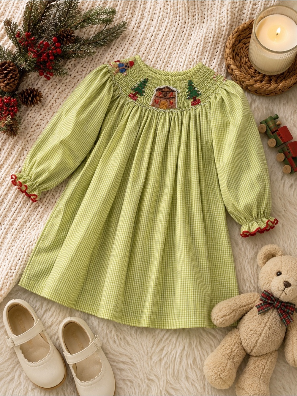 Girls' Lime Green Smocked Holiday Dress